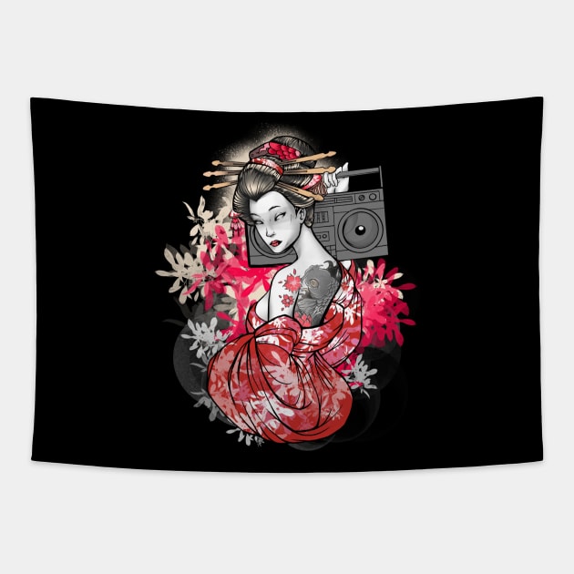 GEISHA BOOMBOX BLOOM Tapestry by Basic Lee
