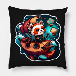 A Red Panda sailing a Boat in Outer Space Sticker Pillow