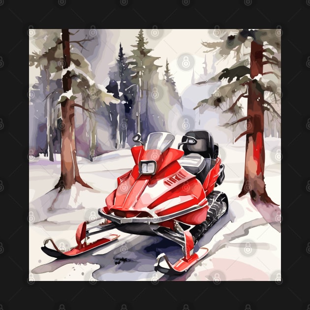 Red Snowmobile by Siha Arts