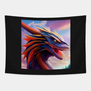 Blue and Yellow Dragon with Huge Horn Tapestry