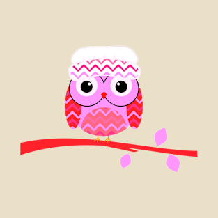 Cute owl on a branch -pink T-Shirt