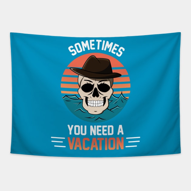 Funny Comedical Vacation skull Tapestry by Corvons