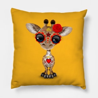 Red Day of the Dead Sugar Skull Baby Giraffe Pillow