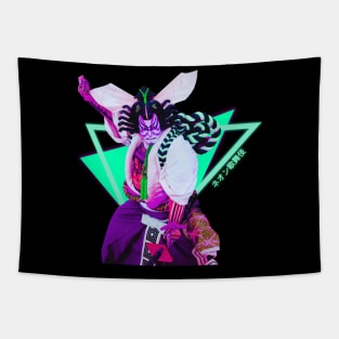 Neon Kabuki God Vaporwave Synthwave Tapestry