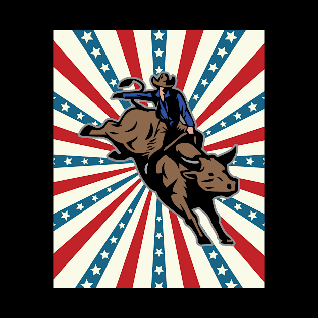 Rodeo Bull Riding Cowboy US Flag by Dr_Squirrel