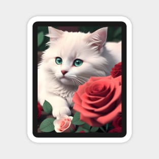 Cat with Roses - Modern Digital Art Magnet