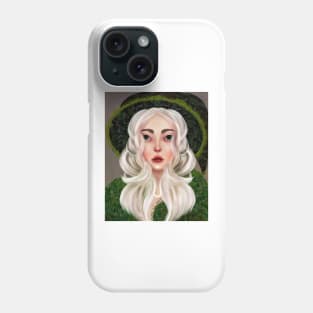 Forest Witch Illustration Fern Witch Hat White Hair Green Eyes Stars and Crescent Moon Phone Case