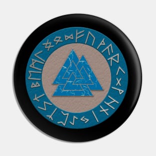 Vikings Distressed Valknut and Runes Blue and Silver Pin