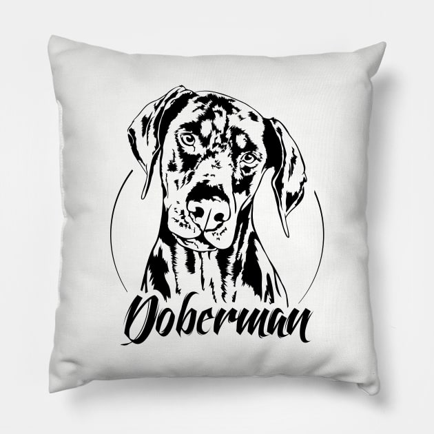 Funny Doberman Pinscher dog lover dog portrait Pillow by wilsigns