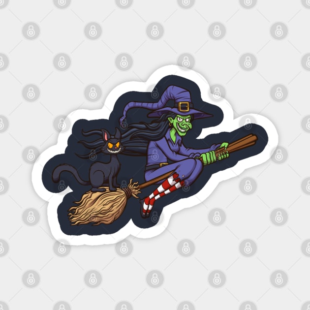 Cartoon Witch Flying On Her Broom Magnet by TheMaskedTooner