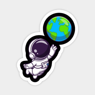 Cute Astronaut Floating with Earth World Magnet