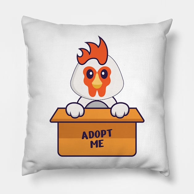 Cute chicken in box with a poster Adopt me. Pillow by kolega