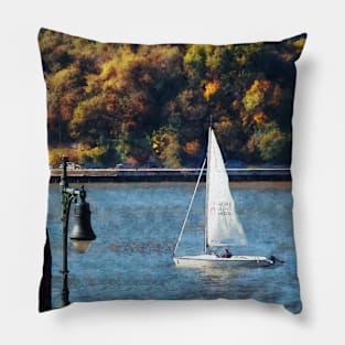 Manhattan NY - Sailboat Near Chelsea Pier Pillow