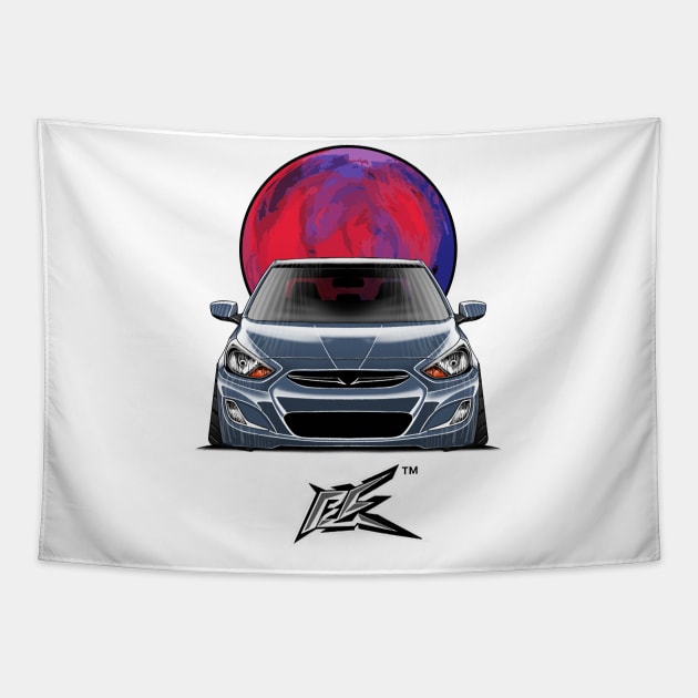 hyundai accent stanced denim blue Tapestry by naquash