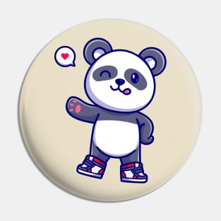 Cute Panda Wearing Shoes And Waving Hand Cartoon Pin