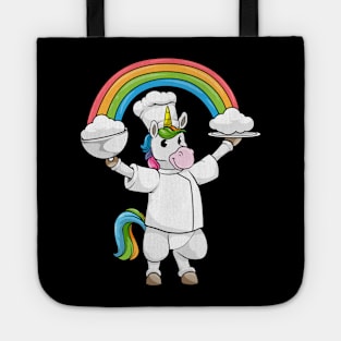 Unicorn as Cook with Chef hat Rainbow and Clouds Tote