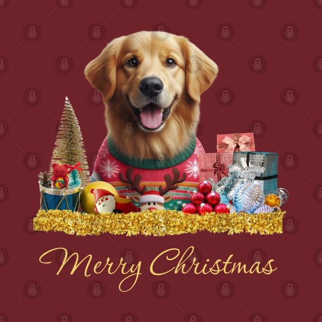 Merry Christmas Golden Retriever by The Artful Barker