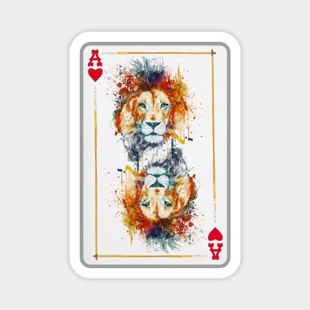 Lion Head Ace of Hearts Playing Card Magnet by Marian Voicu