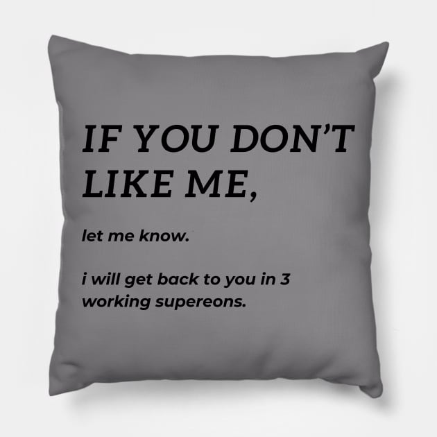 If you don't like me, let me know. I will get back to you in 3 working supereons. Pillow by BlueMagpie_Art