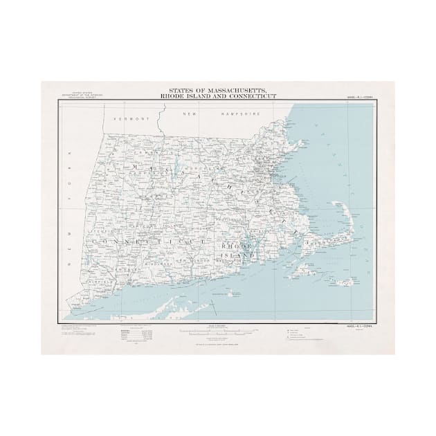 New England States Map (1975) Massachusetts, Connecticut & Rhode Island Atlas by Bravuramedia