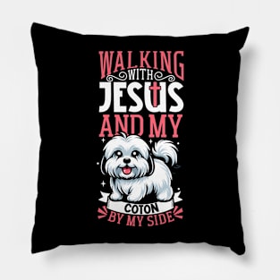 Jesus and dog - Coton de Tulear Pillow