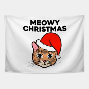 Meowy Christmas Cute Cat Ginger Kitten Christmas Cat Santa Claus Hat Snow Kitty Merry Christmas Tapestry