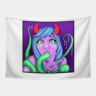 Neon Pastel Tentacle Demon Girl Tapestry