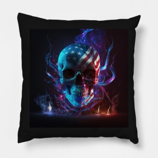 American Flag and Skull Art Pillow