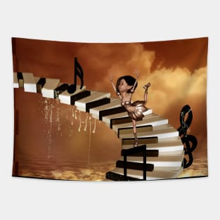 Dancing on a piano with clef Tapestry