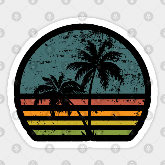 Beach Life Palm Tree Sunset - Beach - Sticker