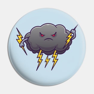 Cute Angry Cloud Storm With Thunder Cartoon Pin