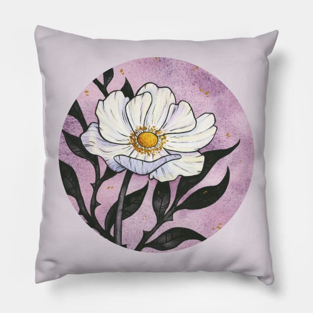 White Anemone Pillow by Ellen Wilberg