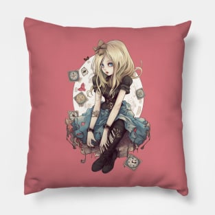 Inked Gothic Alice in Wonderland Pillow