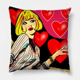 Blonde girl with bangs and hearts. Pillow