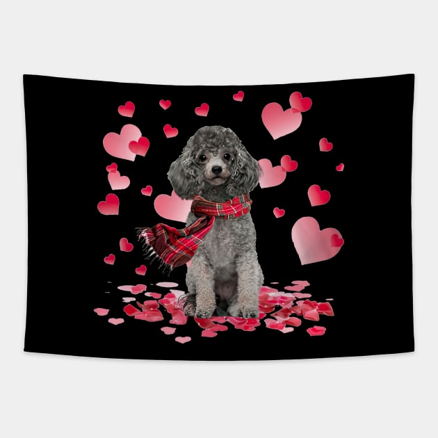 Silver Miniature Poodle Hearts Love Happy Valentine's Day Tapestry by cyberpunk art