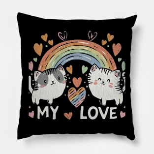 My Rainbow Cat is My Valentine Pillow