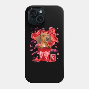 Red Dachshund Dog In Red Pot Happy Valentine's Day Phone Case