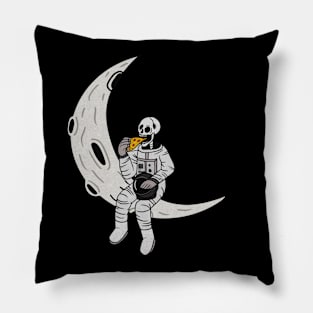 Funny Astronaut skeleton eating pizza on the Moon Pillow