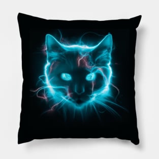 Futuristic Cyber Cat has an Electrical Glow Pillow