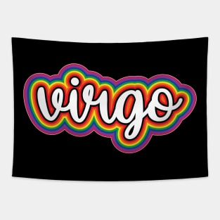 Virgo Astrology Script Typography Gay Pride Rainbow Tapestry