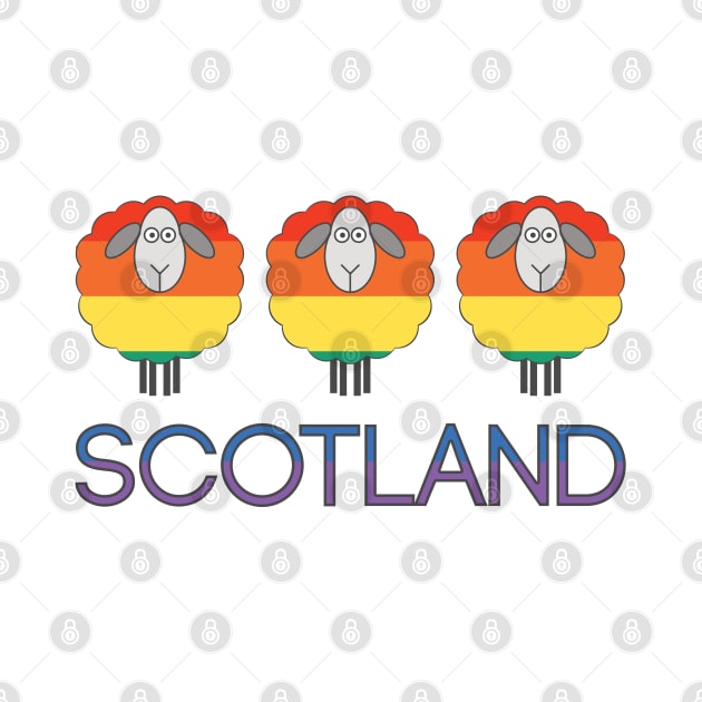Trio of Scottish Rainbow Pride Flag Patterned Sheep by MacPean