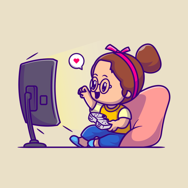 Cute Girl Playing Game Cartoon by Catalyst Labs