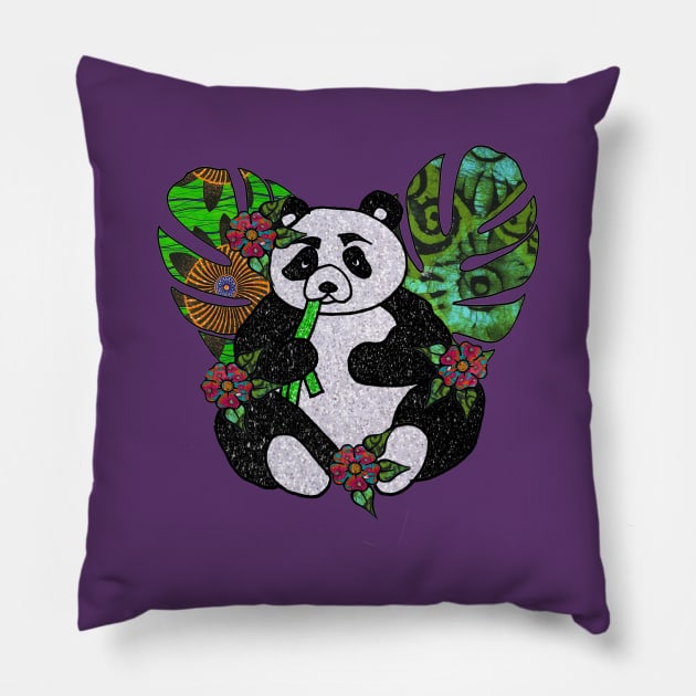 Glitter Panda with flowers and leaves Pillow by artbyomega