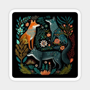 Three Folksy Funky Foxes Grooving With Thriving Fauna Magnet