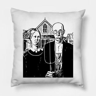 Grant Wood | American Gothic | Line art Pillow