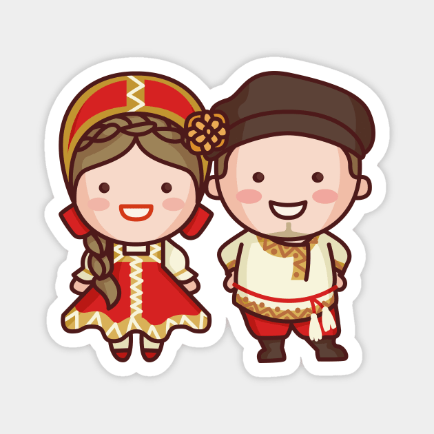 Cute Russian Couple in Traditional Clothing Cartoon Magnet by SLAG_Creative