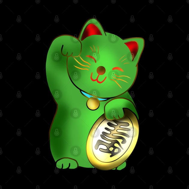 Green maneki lucky cat with coin by cuisinecat