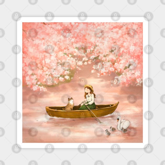 Cherry Blossom Lake Magnet by LUNA