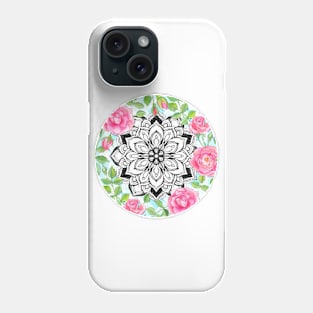 Pink Roses and Mandalas on Sky Blue Lace Phone Case