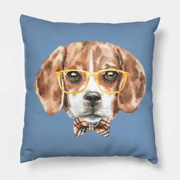 Puppy Beagle Glasses Pillow by LaarniGallery